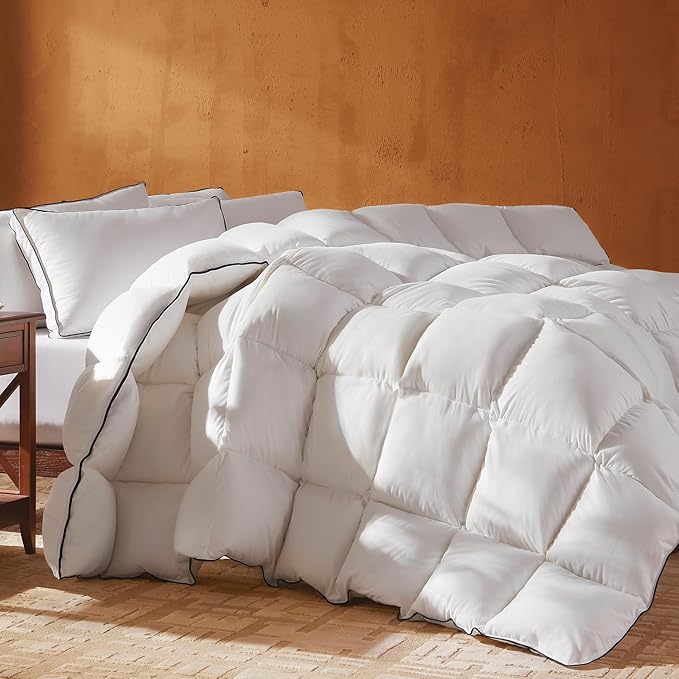 Goose Feather Down Fiber Cotton Comforter Twin Size, Ultra-Soft Duvet Insert, Hotel Collection White Quilted Comforter, All Season Bedding Comforter with 8 Corner Loops, 68x90 Inch
