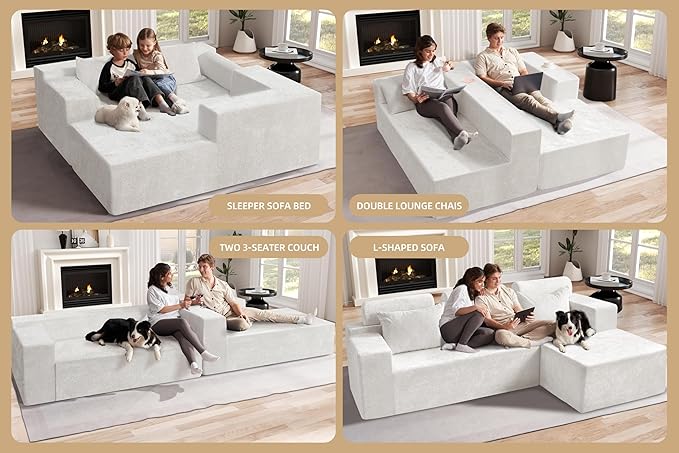 Homguava Modular Sectional Couches for Living Room,105" Cloud Couch with L-Shape Chaise,Comfy Sofa Living Room Couch with Deep Seat,No Assembly L Couch,Luxury Distressed Velvet(Begie,R)