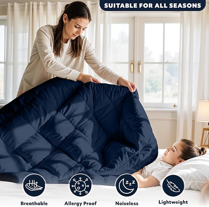 LUX Décor Lightweight Comforter Twin Size - Soft Breathable Down Alternative Diamond Stitched, All Season Navy Comforter with Double Stitched Piping, Oeko-TEX