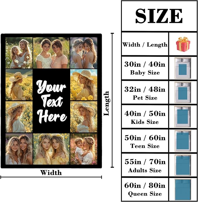 Personalized Blanket Custom Blanket with Photos, Personalized Picture Throw Blanket, Custom Birthday Christmas Valentines Day Gifts for Friends, Mom, Dad, Couple, Girlfriends, Boyfriends