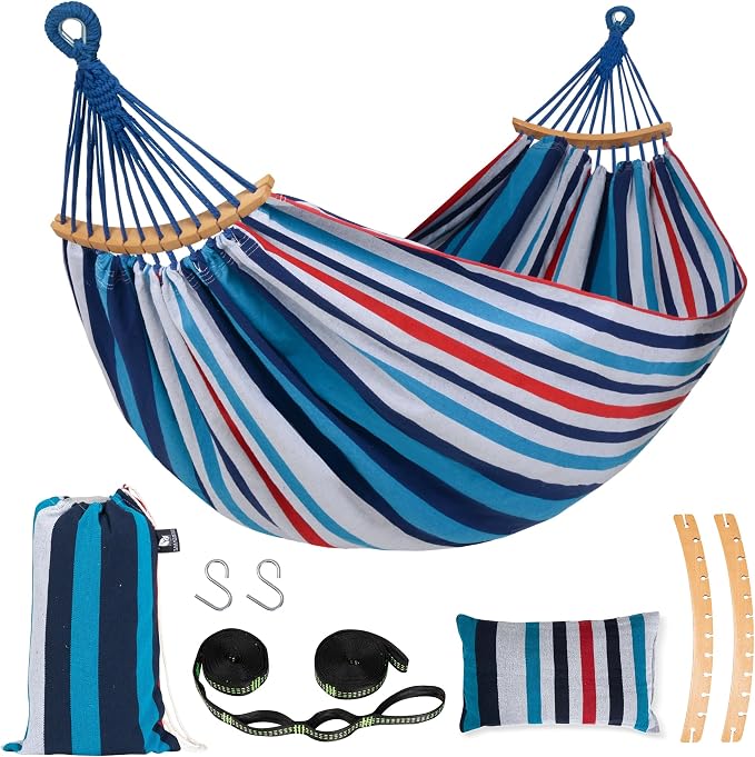 SUNCREAT Hammocks Outdoor Camping Double Hammock with Spreader Bar, Carrying Bag, Heavy Duty Travel Hammock, Blue & Red by SUNCREAT