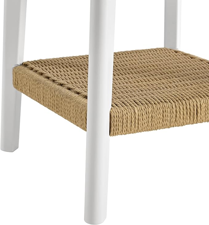 Alaterre Furniture Calais 2-Tier Small End Table with Woven Storage Shelf – Set of 2 Mid Century Modern Wooden Nightstand or Side Table for Small Spaces, Living Room & Bedroom (White) - Image 10