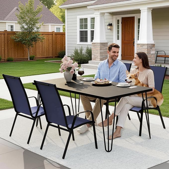JEAREY Patio Dining Chairs Set of 4, Outdoor Stackable Dining Furniture Set, All Weather Dining Set for Lawn, Garden, Backyard, Poolside, Navy Blue - Image 6