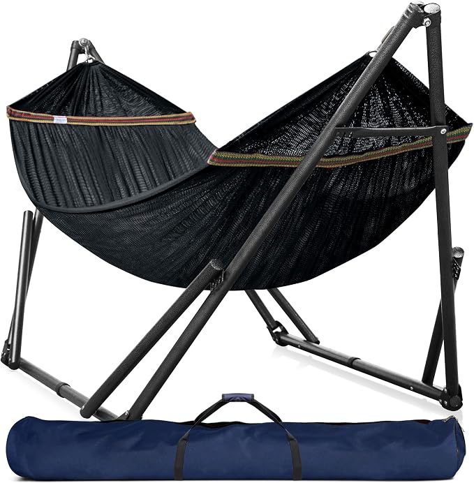 Tranquillo Universal Hammock Stand 600 lbs Capacity, Instant 20s Foldable, 3-Year Warranty Hammock with Stand, 2 Person Camping Revolutionary Portable No Screws, Premium Hammocks, Black by Tranquillo