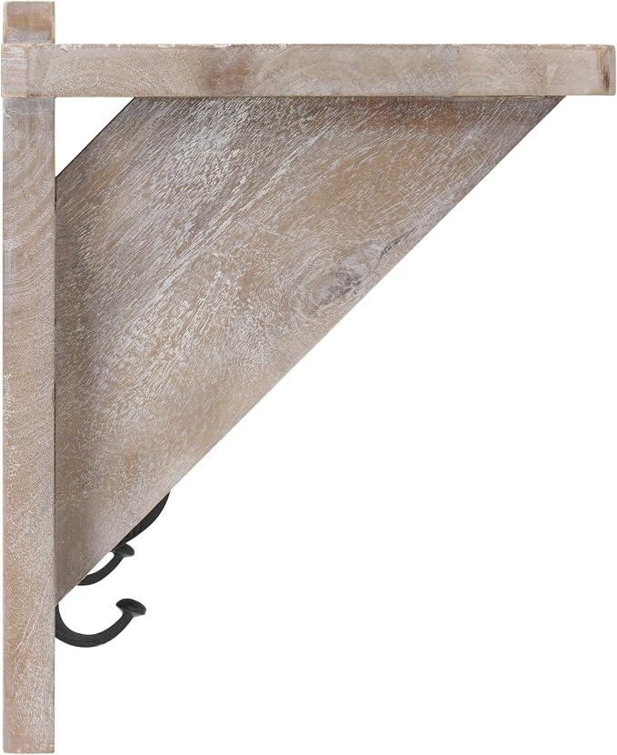 Alaterre Furniture Bethel Wall-Mounted Coat Rack with Shelf – Modern Farmhouse 40-Inch Solid Wood Entryway Organizer with 5 Black Metal Double Hooks & Upper Storage Shelf (Driftwood Finish) - Image 9