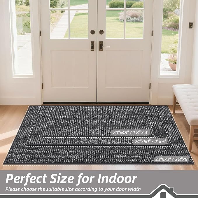 BEQHAUSE Dirt Trapper Door Mat 32" x 72", Non-Slip Washable Doormats Entrance Mat, Dirt Resistant and Absorbent Welcome Mat, Low Profile Floor Mats for Front Back Door and Entryway, Charcoal - Image 2