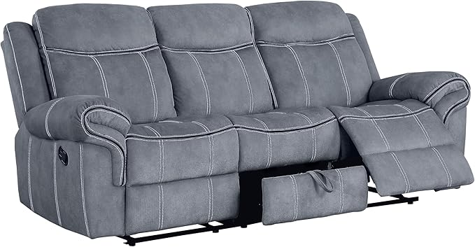 Acme Furniture Zubaida 41" x 87" Modern Velvet Reclining Sofa with USB Dock, 1 Storage Drawer, Tight Back & Seat Cushion, in 2-Tone Gray Finish