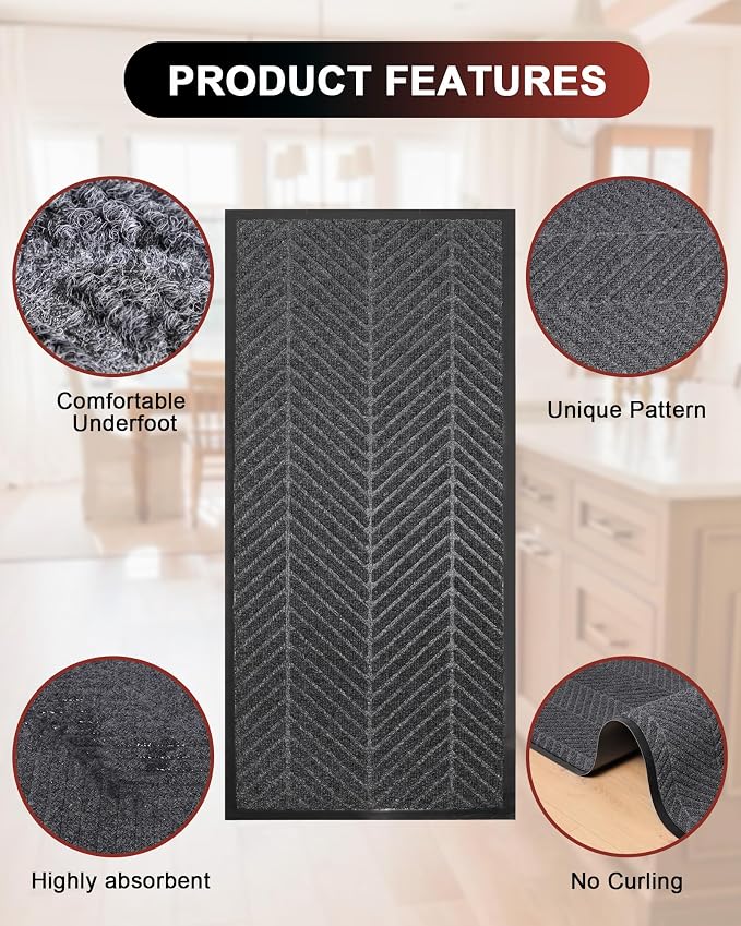 Front Door Mat Indoor Outdoor Entrance, 3' x 6' Heavy Duty Doormat for Entryway, Absorbent Low Profile Welcome Mats Non-Slip, Trap Dirt Durable Mats for Home, Patio, Garage - Image 6