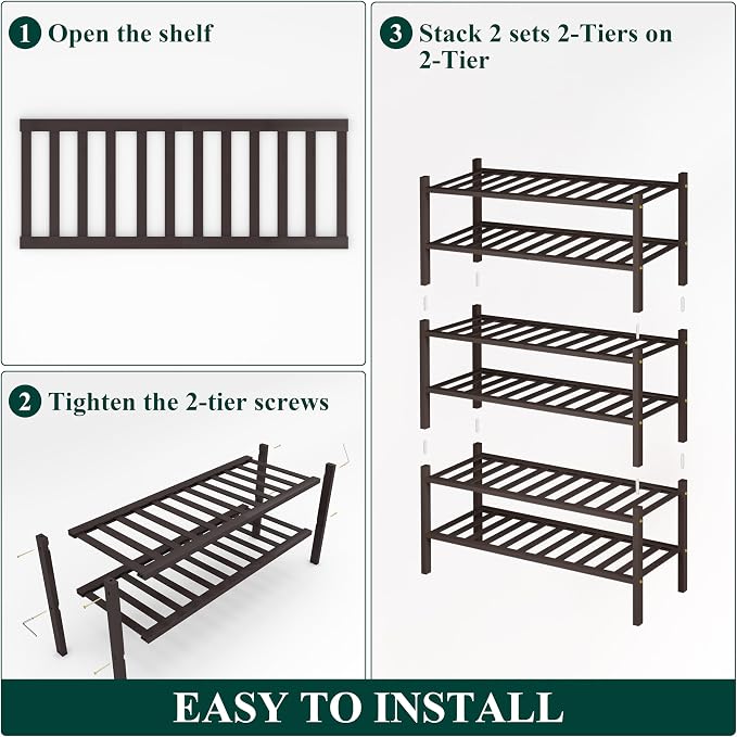 Smiry Shoe Rack, 6 Tier Thick Bamboo Shoe Organizer, Stackable Free Standing Wooden Shoe Storage Shelf for Closet, Entryway, Front Door Entrance, Brown - Image 5
