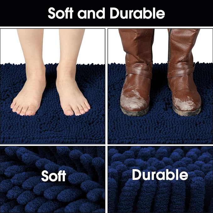 HOMEIDEAS Doormat Indoor Entrance, 48"x30", Highly Absorbent Chenille Large Muddy Dog Washable Non Slip Front Welcome Door Mat for Entryway, Navy Blue - Image 4