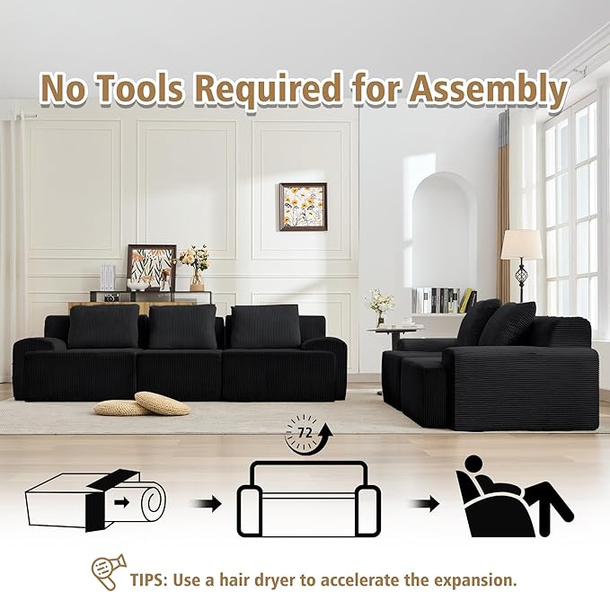 KIGOTY Modular Sectional Sofa Set, 5 Pcs Comfy Cloud Sectional Couch with Deep Seat, Modern Boneless Couch for Living Room, No Assembly Required,Black