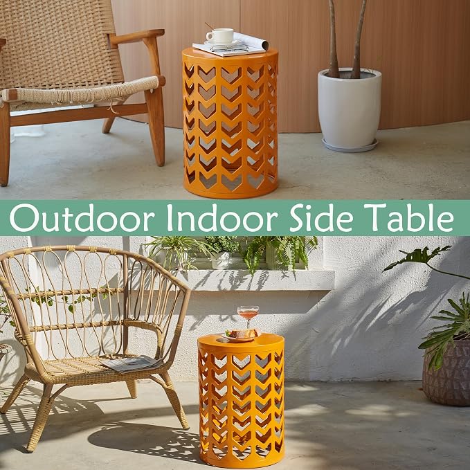 Y&M Set of 3 Metal Round Table, Coffee Table End Table for Indoor Outdoor Multifunctional Use, Heavy Duty Metal Plant Stand Decorative Garden Stool- Orange - Image 7