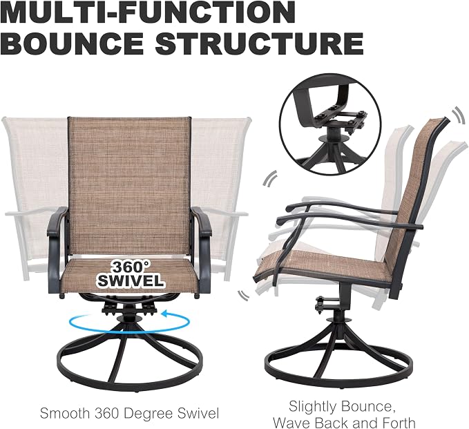 NUU GARDEN Patio Dining Chairs Set of 4, Swivel Patio Sling Chairs Set of 2 All-Weather Textilene Outdoor Chairs with Iron Frame for Outdoor Lawn Garden Backyard, Brown - Image 9