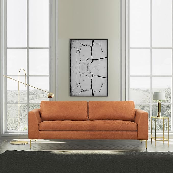 Poly & BARK Calle 90" Sofa, Full-Grain Pure-Aniline Italian Leather, Cognac Tan, Brass Legs