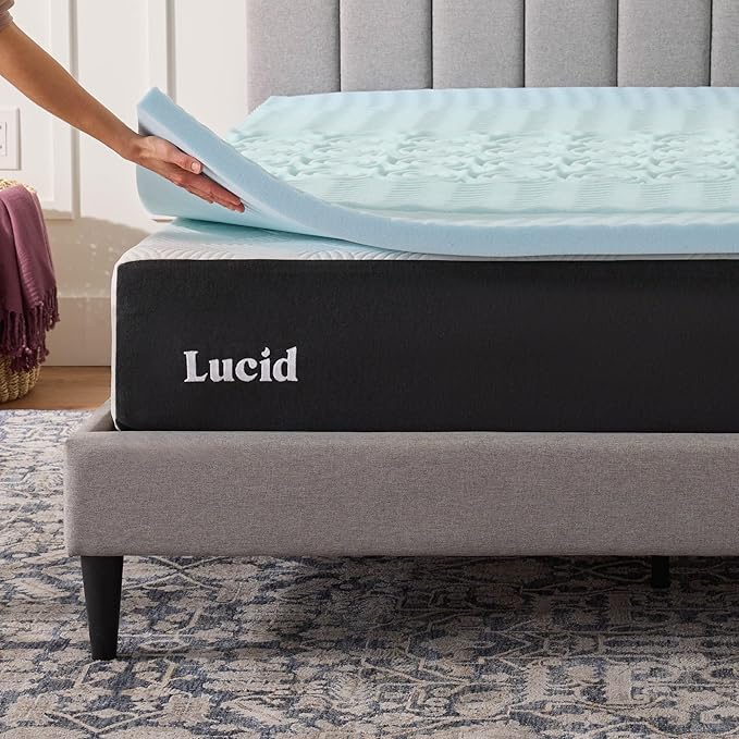 LUCID 2 Inch Gel Memory Foam Mattress Topper, Twin size – 5 Zones – Cooling Gel Infusion – CertiPur Certified Foam