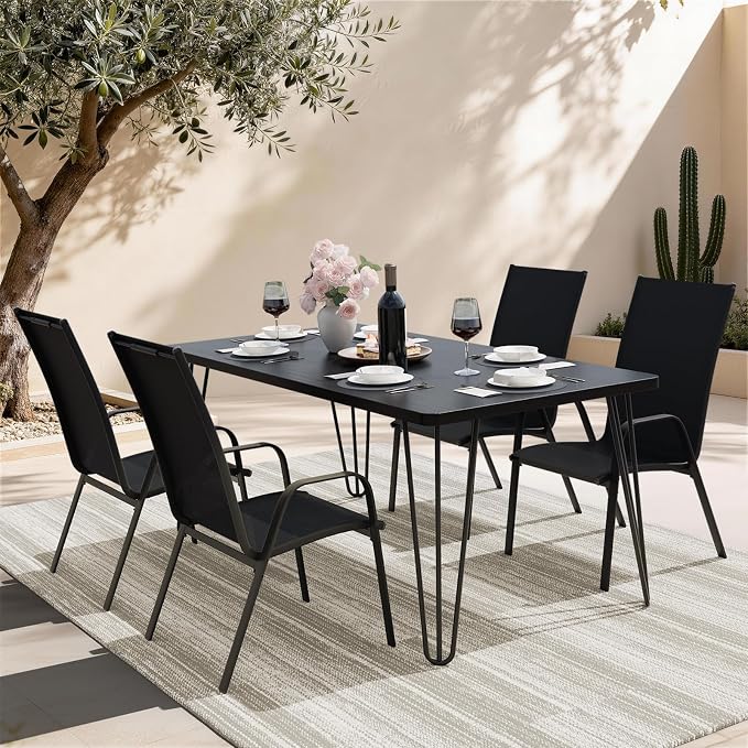 JEAREY Patio Dining Chairs Set of 4, Outdoor Stackable Dining Furniture Set, All Weather Dining Set for Lawn, Garden, Backyard, Poolside, Black - Image 2