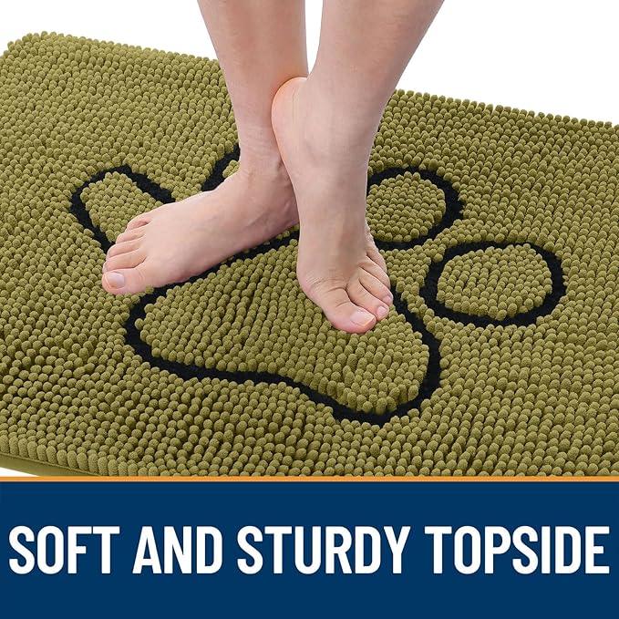 OLANLY Dog Door Mat for Muddy Paws 30x20, Paw Print Design, Absorbs Moisture and Dirt, Non-Slip Washable Doormat, Quick Dry Chenille Mud Mat for Dogs, Entry Indoor Entryway Carpet, Willow Green - Image 4