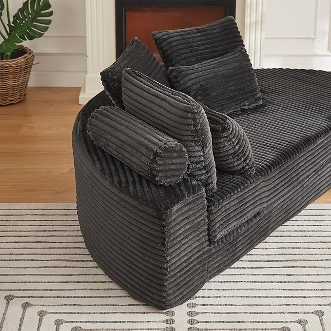 ERYE Oversized Round Sofa Chaise Daybed Comfy Corduroy Couch Boneless Sleeper Recliner Sofabed with 10 Pillows and Headrests