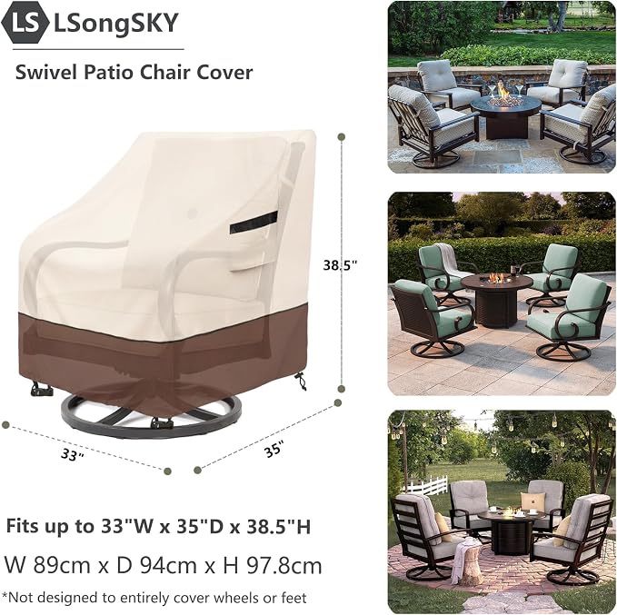 Patio Swivel Chair Cover 4 Pack,Waterproof Heavy Duty Patio Chair Covers,Swivel Chair Cover for Outdoor Furniture Covers Waterproof(33 W x 35 D x 36 H inches),Beige&Brown - Image 3