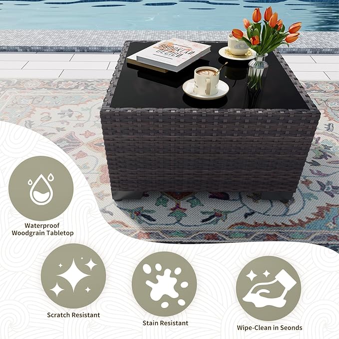 Gotland 12 Pieces Patio Furniture Set, Wicker Outdoor Sectional with Wide Armrests 29.5'' High Backrest 4'' Thick Waterproof Cushions, Oversized Patio Furniture for Deck Garden Navy