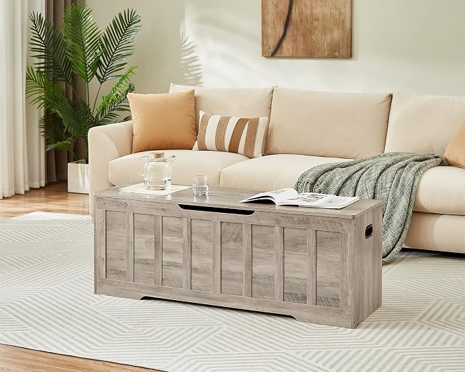 VANKILEY 51.2" Storage Chest Extra Large,Storage Bench with 2 Safety Hinges,Shoe Bench,51.2 * 15.7 * 19.1 inches,Wooden Trunk for Bedroom,livingroom,entryway,Supports 220 lb,Easy Assembly(Greige - Image 4