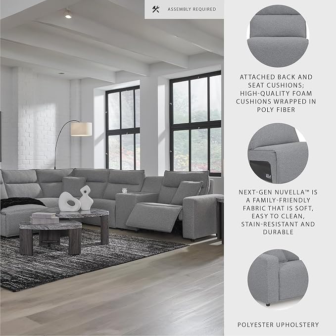 Signature Design by Ashley Modern ModMax II Stain Resistant U-Shape Right-Arm Facing 6-Piece Power Reclining Sectional with Chaise and Adjustable Headrest, Gray