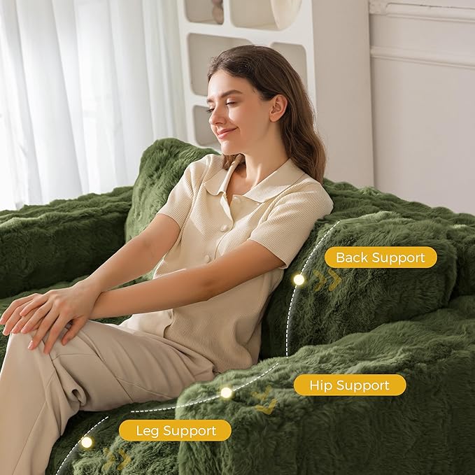 MAXYOYO Loveseat Sofa for Living Room, Small Sofa Couch Tufted Boneless Couch, Comfy Bean Bag Chair for Small Space Bedroom Apartment, No Assembly Needed, Green