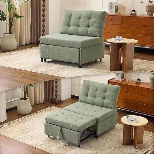 VINGLI Convertible Sofa Bed Tufted Teddy Fleece Sleeper Chair Bed Couch Armless Living Room Chairs with Adjustable Backrest Pull Out Couch Bed for Small Spaces | Armless Sofa Bed