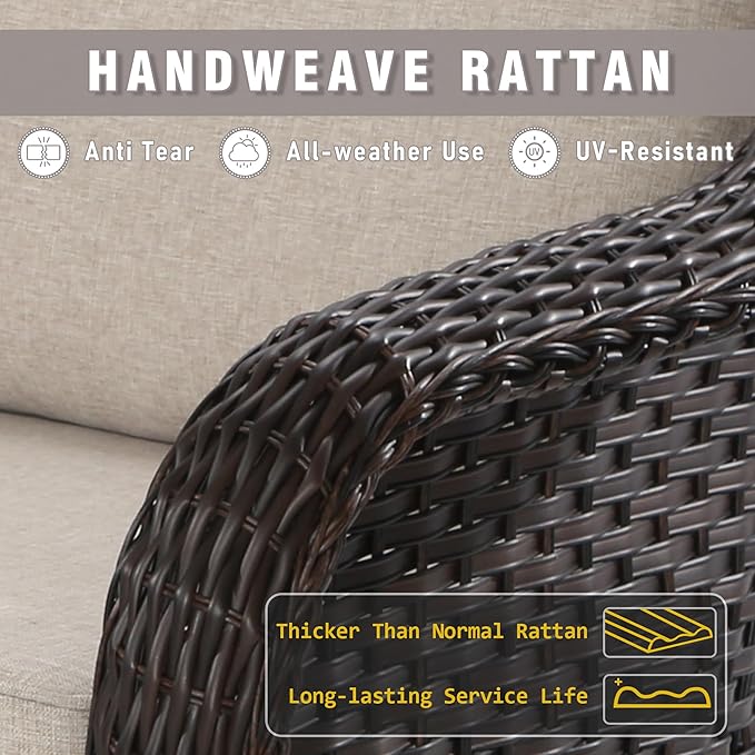 Outdoor Wicker Chair Set of 2, All-Weather Use Patio Rattan Chair with Seat and Back Cushion, Ideal for Porch, Backyard, Balcony, Poolside, Beige