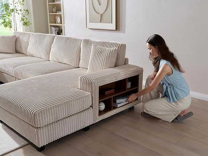 ERYE U-Shaped Modular Sectional Sofa Convertible Symmetrical Sofa Couch with Removable Chaise Lounges, U Shaped Double Chaises Sectional Couches with Storage Armrests