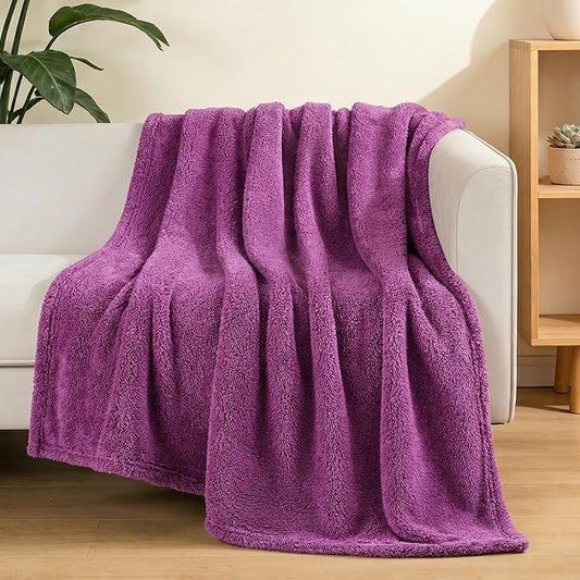 Exclusivo Mezcla Soft Fleece Throw Blanket for Couch, Super Soft Velvet Plush Fleece Blankets, Fuzzy Cozy and Warm for Winter, 50x60 Inches, Purple