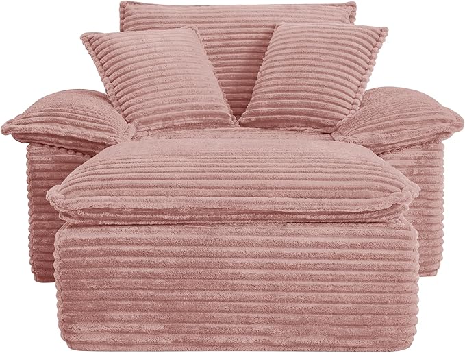 Comfy Boneless Cloud Sofa Chaise Oversized Fluffy Corduroy Upholstered Chaise Lounge for Living Room Bedroom, Modular Compressed Foam Cloud Daybed, Single Seat Sofa