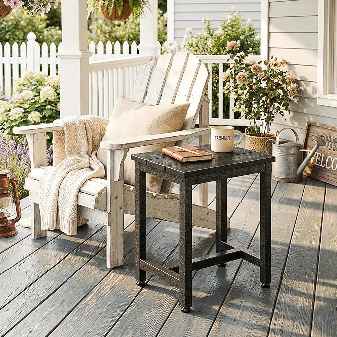 ODK Outdoor Side Table, Adirondack Patio End Table with Weather-Resistant, Waterproof Top for Hot Tub, Garden, Balcony, Poolside, Durable & Easy-to-Clean, Black - Image 2