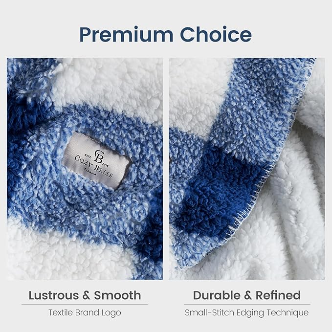 Cozy Bliss Luxury Sherpa Throw Blanket for Couch, Premium Reversible Buffalo Plaid Thick Throw, Warm Cozy Soft Blanket for Home and Gifts (Navy Blue, 50" x 60")