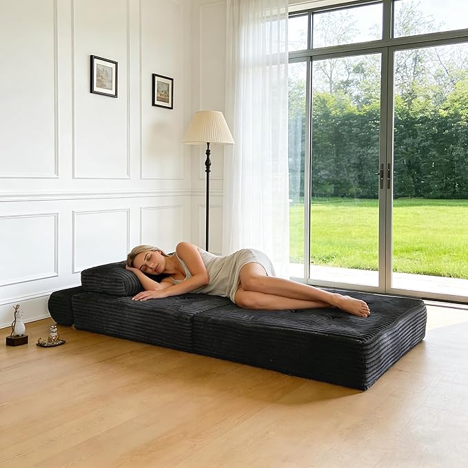 ANONER Folding Sofa Bed, Sectional Couches with Deep Seat and Pillow, Futon Floor Couch, Versatile Convertible Sleeper Chair, Boneless Chaise Lounge, Fold Out Chair Bed for Living Room, Dark Grey