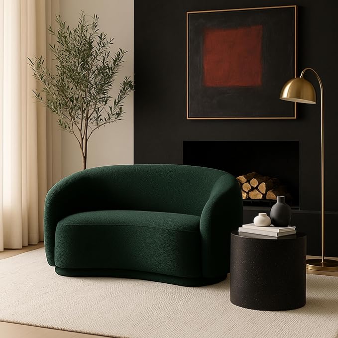 Meridian Furniture 693Green-L Hyde Collection Modern | Contemporary Boucle Fabric Upholstered Loveseat, Green, 64" W x 38" D x 27.5" H