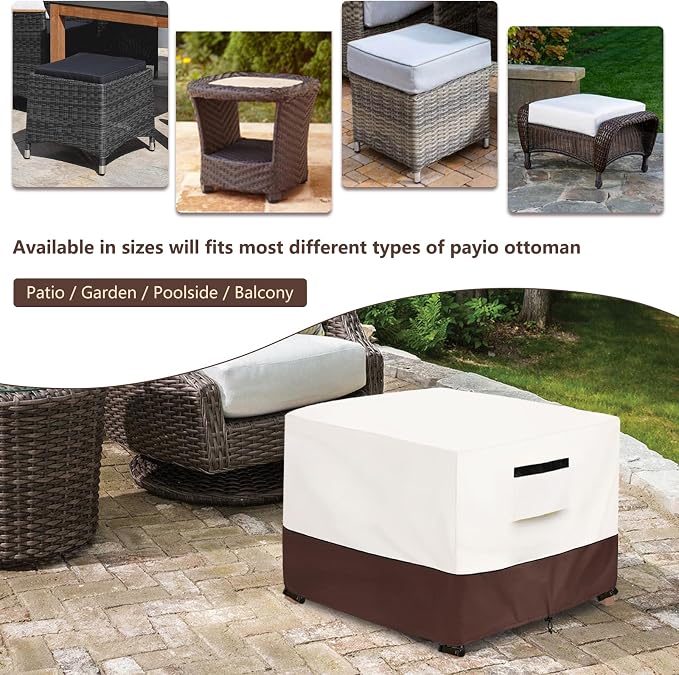 Patio Ottoman Cover,25W x 25D x 18H inch,Waterproof Square Patio Small Side Table Cover,Suitable for 3-Piece Outdoor Wicker Patio Bistro Set Side Table(Beige) - Image 6