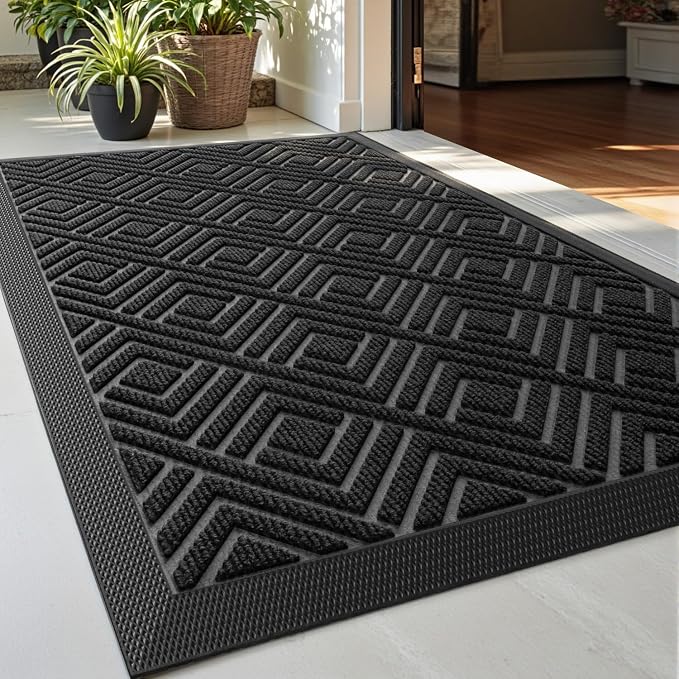 DEXI Front Door Mat Outside Entrance, 17x29 Entryway Rubber Back Doormat Heavy Duty, Non Slip Low Profile Welcome Entry Mats for Inside House Floor Exterior Patio, Checkered Black by DEXI
