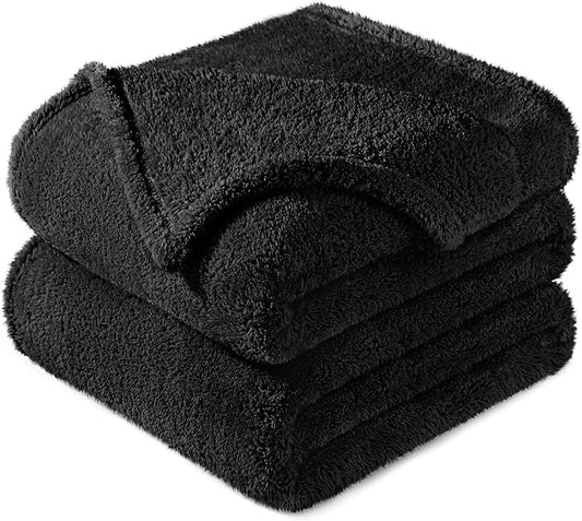 Exclusivo Mezcla Queen Size Blanket for Bed, Super Soft Velvet Plush Fleece Blankets, Fuzzy Cozy and Warm for Winter, 90x90 Inches, Black