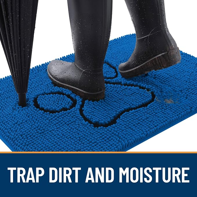 OLANLY Dog Door Mat for Muddy Paws 48x30, Paw Print Design, Absorbs Moisture and Dirt, Non-Slip Washable Doormat, Quick Dry Chenille Mud Mat for Dogs, Entry Indoor Entryway Carpet, Deep Navy Blue - Image 2