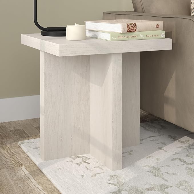 Henn&Hart 22" Scandinavian Square End Table, Side Table, Nightstand with X-Base for Living Room, Office, Family Room, or Bedroom, Alder White