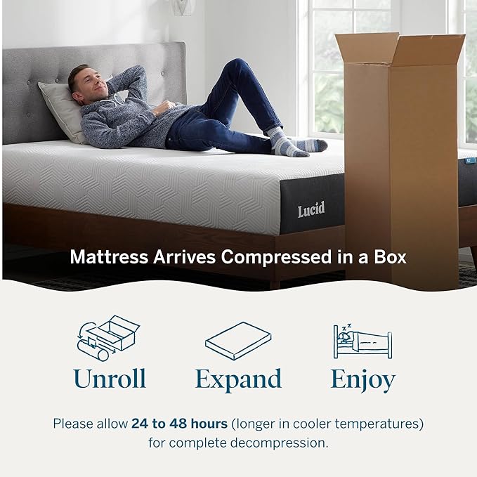 Lucid 12 Inch Memory Foam Mattress - Medium Firm Feel - Infused with Refreshing Bamboo Charcoal and Cooling Gel - Bed in a Box - Temperature Regulating - Pressure Relief - Breathable - Twin XL Size