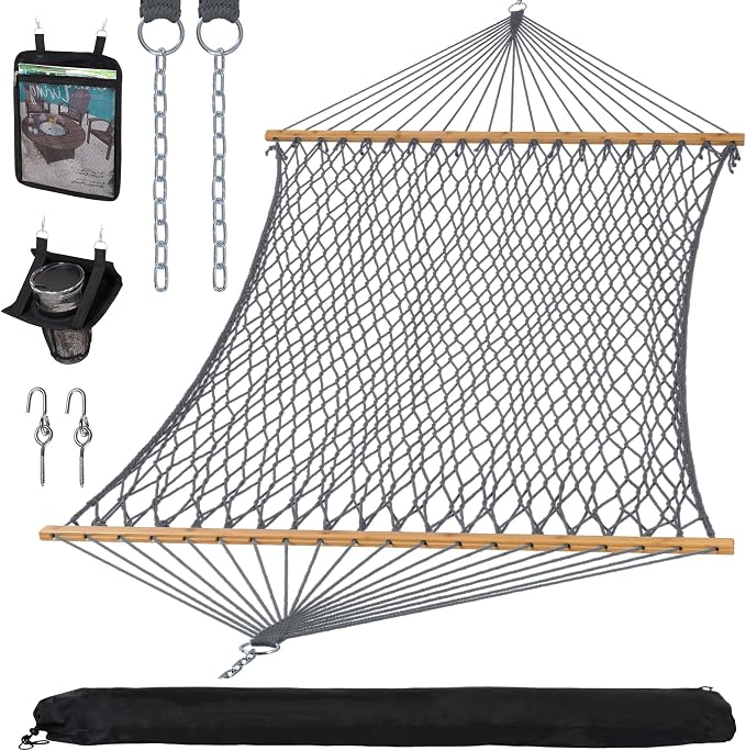 SUNCREAT Double Outdoor Hammock, Polyester Rope Hammock with Strong Spreader bar, Gray by SUNCREAT