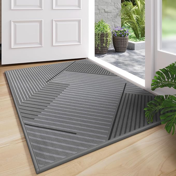 Front Door Mat 31''x47'', Non Slip Absorbent Dirt Resist Washable Low-Profile Indoor Doormat, Easy Clean Welcome Entryway Door Mats, Grey by QiCaiJia