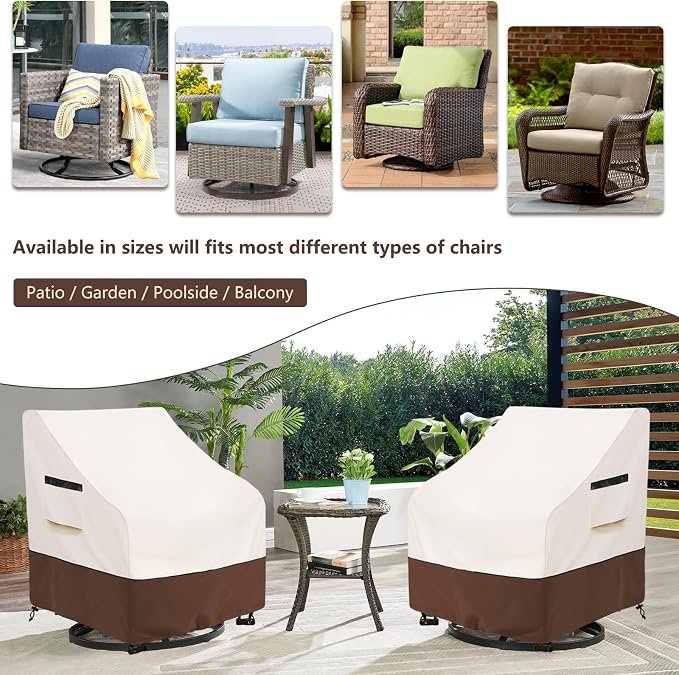 Patio Chair Covers Waterproof Patio Furniture Covers,33W x 37D x 38.5H Inches Outdoor Swivel Chair Cover 4 Pack -Beige - Image 4