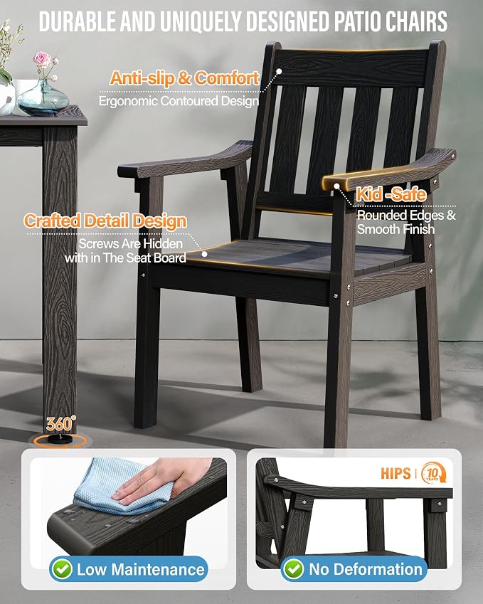 YEFU HIPS Patio Table Set: 10 Piece Outdoor Table and Chairs Dining Furniture Set with Umbrella Hole - Black Modern Plastic Dining Sets 8 Person for Outside Deck with Metal Aluminum Frame - Image 6