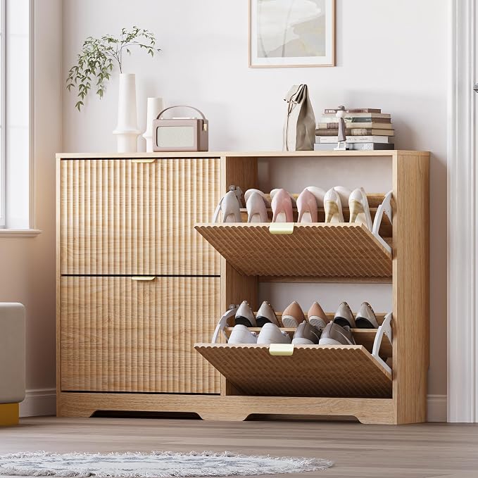 BORNOON Large Shoe Cabinet for Entryway, Shoe Rack Cabinet with 4 Flip Drawer and Adjustable Shelves for Small Apartment, Foyer by BORNOON