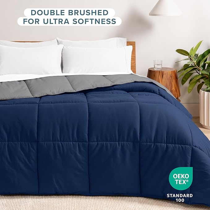 Bare Home California King Comforter - Reversible Colors - Goose Down Alternative - Ultra-Soft - Premium 1800 Series - All Season Warmth - Bedding Comforter (California King, Dark Blue/Grey)