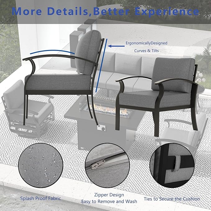 Aluminum Outdoor Patio Furniture Set,5 Seats Patio Conversation Sets with Rectangular Coffee Table,Metal Patio Sectional Furniture Set with 5.1" Thickened Cushions,Grey