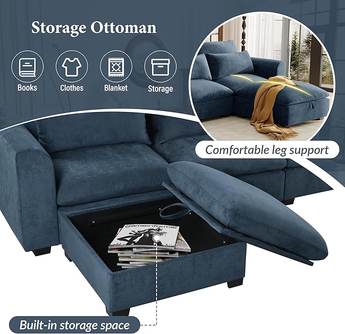 U-Shaped Modular Sofa Freely Transformable Living Room Corner Couch with Two Ottomans, Suitable for Home